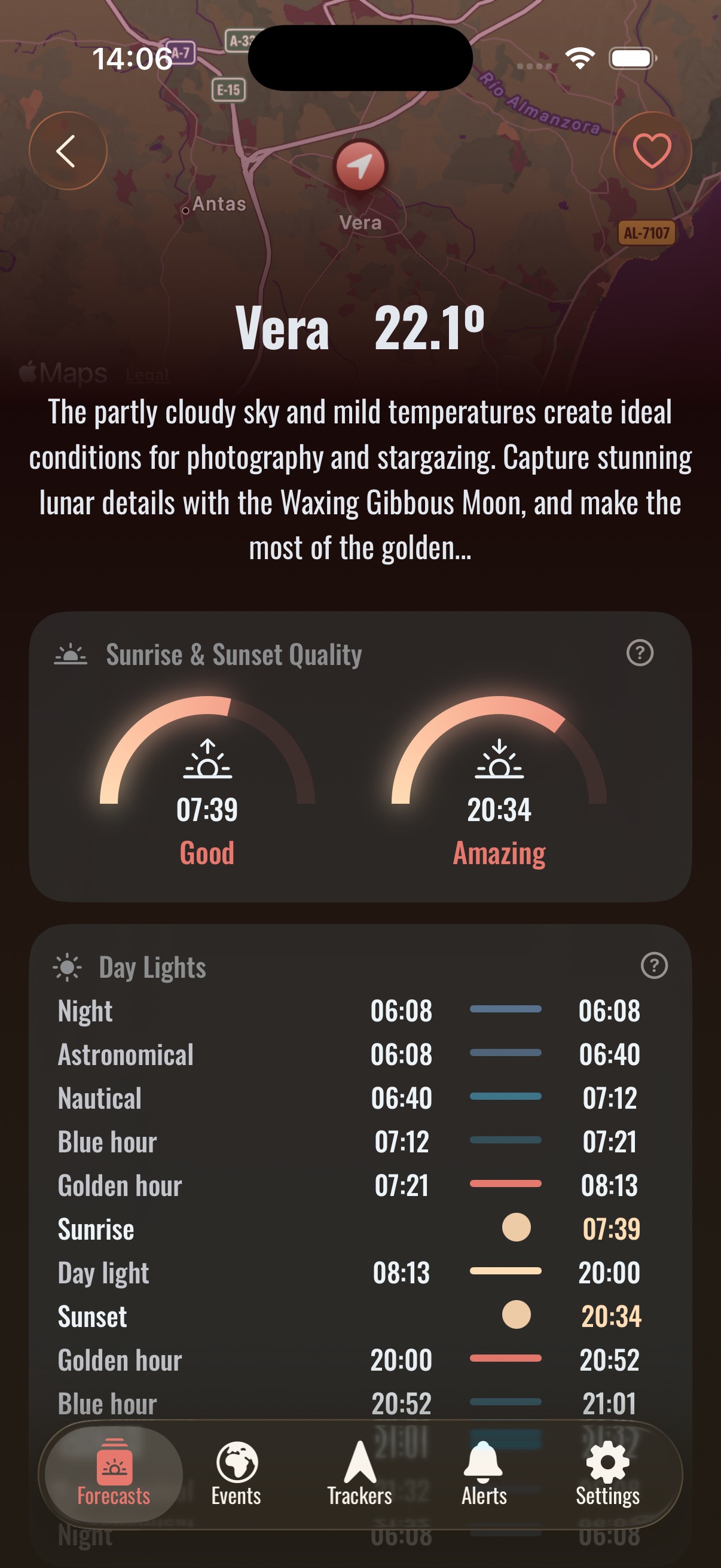 Moon phase calendar in Solora App displaying detailed lunar cycles and supermoons