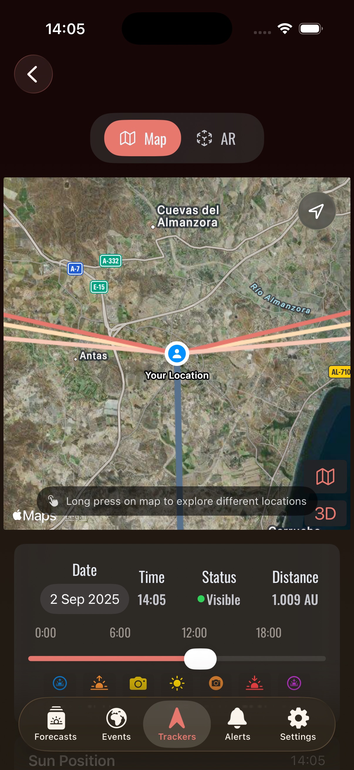 Aurora forecast maps in Solora App with Kp index tracking and northern lights predictions